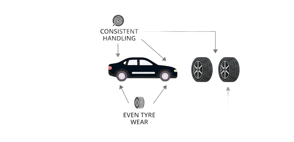 Diagram showing balanced handling when buying tyres in pairs