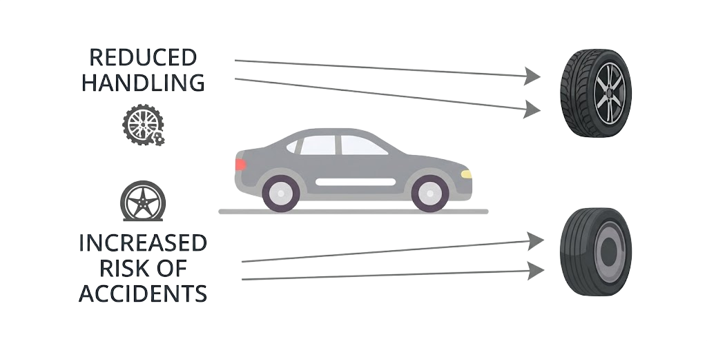 Diagram showing uneven wear when buying a single tyre